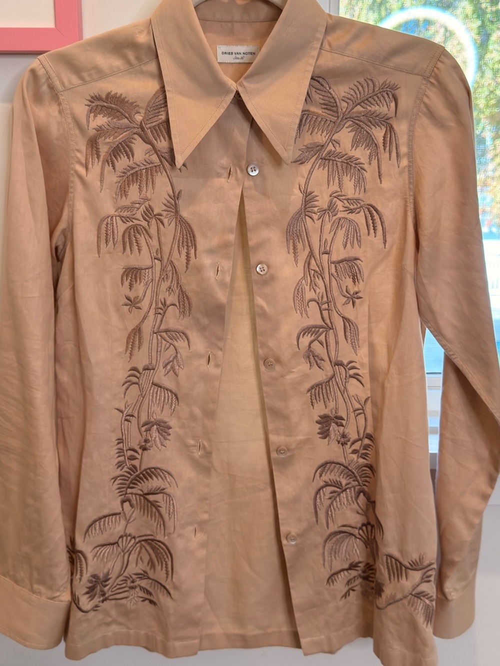 Dries Van Noten Beige Embroidered Botanical Button-Down Shirt